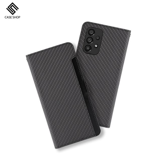 【CASE SHOP】Samsung A53 前插卡側立式皮套-黑(隱藏收納功能)