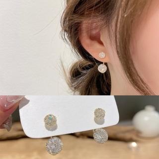【Emi 艾迷】韓系 粼粼金紗 鋯石微鑲上下 925銀針 耳環