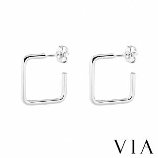 【VIA】鋼耳環 鈦鋼耳環/時尚幾何15MM正方形線條造型個性鈦鋼耳環(3色任選)