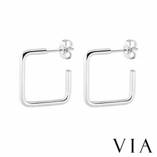 【VIA】鋼耳環 鈦鋼耳環/時尚幾何20MM正方形線條造型個性鈦鋼耳環(3色任選)