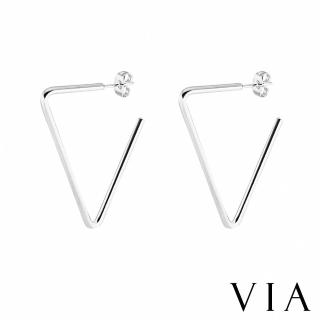 【VIA】鋼耳環 鈦鋼耳環/時尚幾何40MM三角形線條造型個性鈦鋼耳環(3色任選)