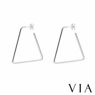 【VIA】鋼耳環 鈦鋼耳環/時尚幾何40MM梯型線條造型個性鈦鋼耳環(3色任選)