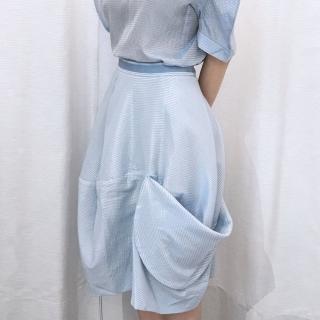 【UUIN】Light Collection _ 淺藍泡泡氣球裙(女裝 條紋 春夏)