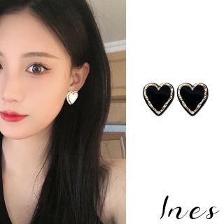 【INES】S925銀針耳環 愛心耳環/韓國設計S925銀針復古愛心凹凸金色線條造型耳環(2色任選)