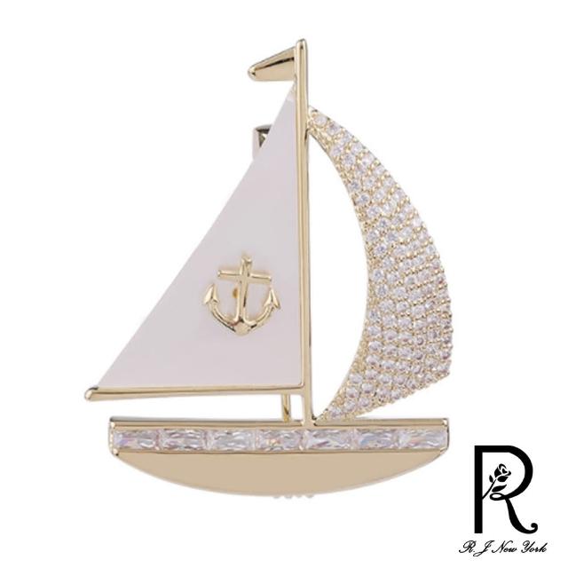 【RJNewYork】奢華帆船珍珠閃耀鋯石2用胸針(金色)