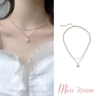 【MISS KOREA】韓國設計柔美復古雙層疊加珍珠鎖骨鍊(珍珠項鍊 鎖骨鍊)