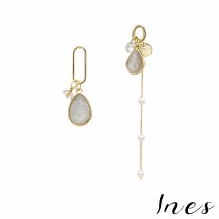 【INES】韓國設計S925銀針不對稱寶石美鑽珍珠流蘇造型耳環(S925銀針耳環 珍珠耳環 流蘇耳環)