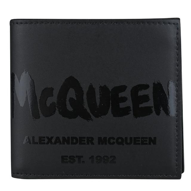 【ALEXANDER MCQUEEN】經典光亮標誌全皮短夾(黑x黑)
