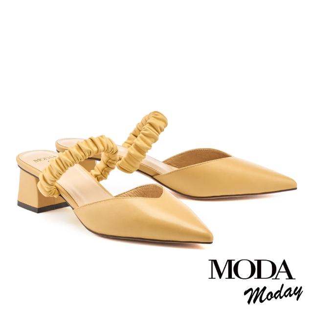 【MODA Moday】高雅繫帶羊皮尖頭高跟穆勒拖鞋(黃)