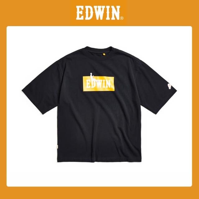 【EDWIN】男裝 橘標LOGO上班喝咖啡短袖T恤(黑色)