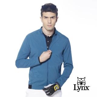 【Lynx Golf】korea男款格子紋路拉鍊口袋下擺設計長袖外套(藍綠色)