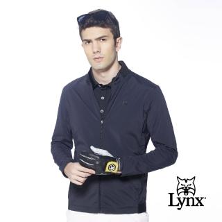 【Lynx Golf】korea男款格子紋路拉鍊口袋下擺設計長袖外套(黑色)