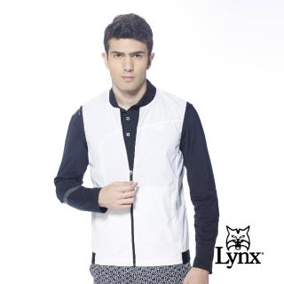 【Lynx Golf】korea男款山貓膠標後背沖孔透氣拉鍊口袋無袖背心(白色)