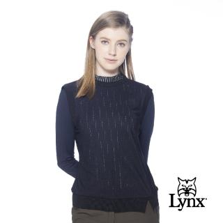 【Lynx Golf】korea女款山貓膠標沖孔布料下擺開叉設計無袖背心(黑色)