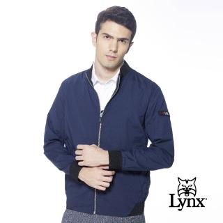 【Lynx Golf】korea男款透氣沖孔羅紋剪裁拉鍊口袋長袖外套(深藍色)