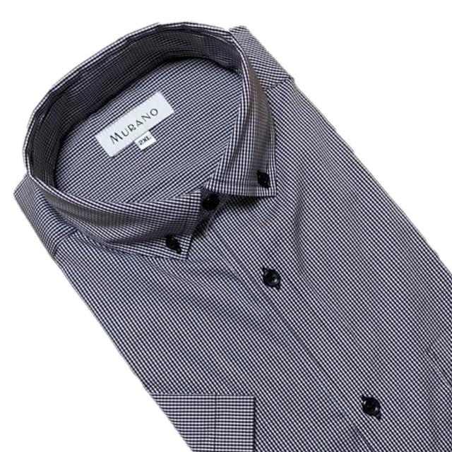 【MURANO】深藍細格紋短袖襯衫(台灣製、現貨、彈力、條紋、短袖)