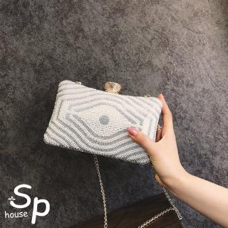 【Sp house】時尚之眼珍珠水鑽鍊條單肩晚宴包(3色)