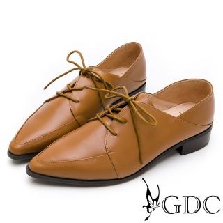 【GDC】英倫風真皮尖頭綁帶低跟牛津包鞋-棕色(121987-62)