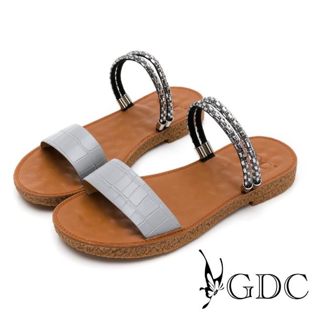 【GDC】氣質水鑽石紋設計兩穿式軟Q平底拖鞋-灰色(112405-15)