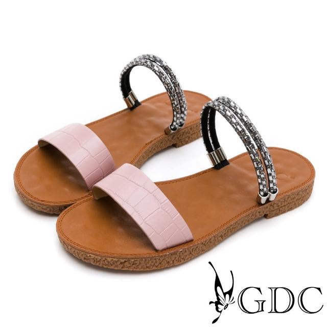 【GDC】氣質水鑽石紋設計兩穿式軟Q平底拖鞋-粉色(112405-13)
