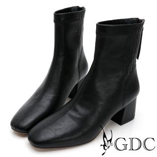 【GDC】韓風質感素色簡約側車線貼腿粗跟短靴-黑色(128835-00)