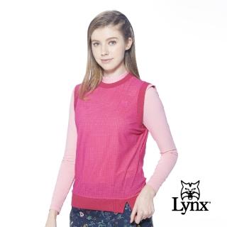 【Lynx Golf】korea女款山貓膠標沖孔布料下擺開叉設計無袖背心(粉色)
