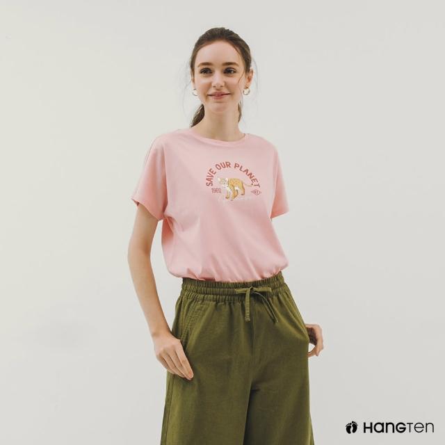 【Hang Ten】女裝-BCI純棉保育動物印花短袖T恤(淺粉)