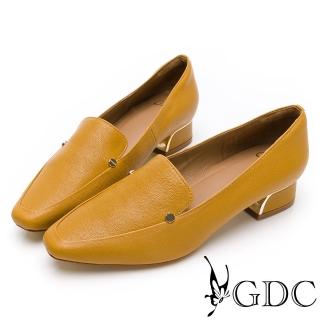 【GDC】經典基本百搭簡約圓釦方頭低跟包鞋-黃色(121995-26)