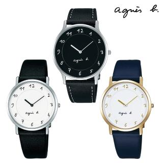 【agnes b.】法國手寫字體時標中性皮帶錶34mm(多款可選 均一價 男女錶)