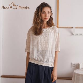 【Hana Mokuba】花木馬日系女裝格紋圓領造型上衣(上衣)