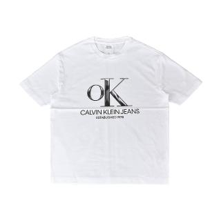 【Calvin Klein 凱文克萊】CK Calvin Klein黑白漸層OK LOGO純棉短T(男裝/白)
