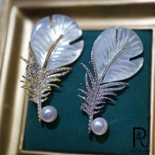 【RJNewYork】貝羽毛珍珠時尚胸針別針兩用款(2色可選)
