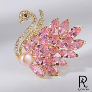 【RJNewYork】水晶天鵝淡水珍珠時尚胸針別針兩用款(3色可選)