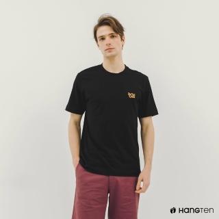 【Hang Ten】中性款-韓款-純棉環保主題繡印花短袖T恤(黑)