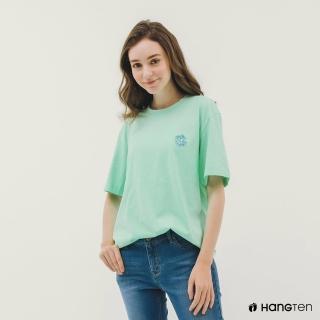 【Hang Ten】中性款-韓款-純棉環保主題繡印花短袖T恤(淺綠)