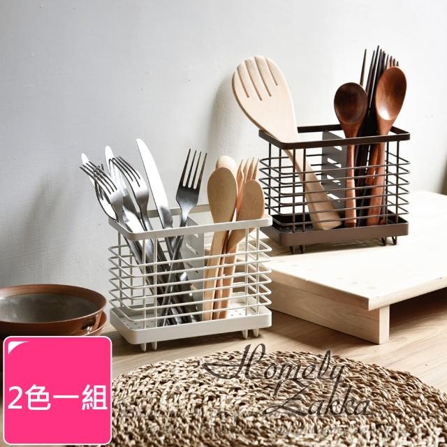 【Homely Zakka】日式簡約鐵藝可掛式筷子叉勺餐具分類瀝水籃/餐具收納架/置物架_2色一組(收納 瀝水 置物)