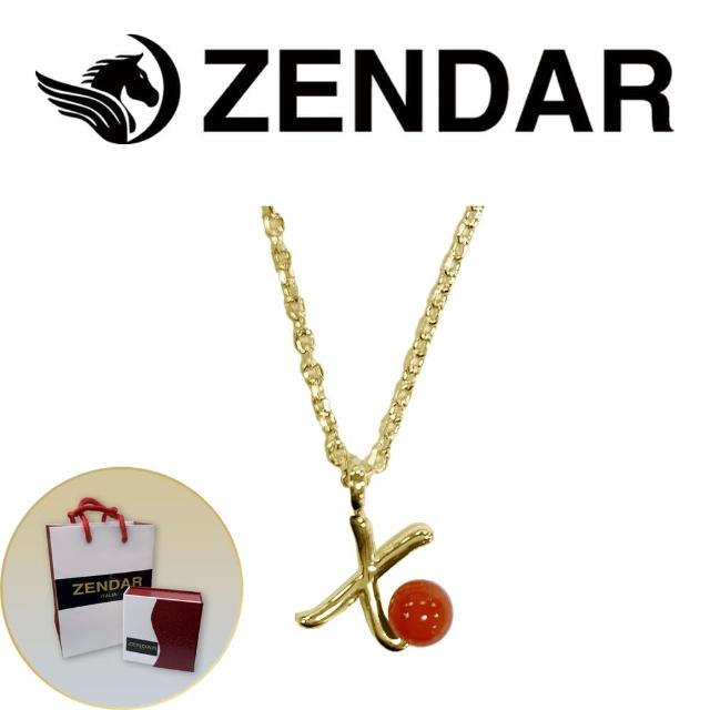【ZENDAR】頂級天然沙丁紅珊瑚圓珠3-3.5mm字母金色項鍊 227266 字母X