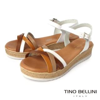 【TINO BELLINI 貝里尼】西班牙進口多彩交叉細帶繫踝厚底涼鞋FSOV0002(白)