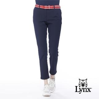 【Lynx Golf】korea女款隱形拉鍊口袋減頭剪接設計平口休閒九分褲(深藍色)