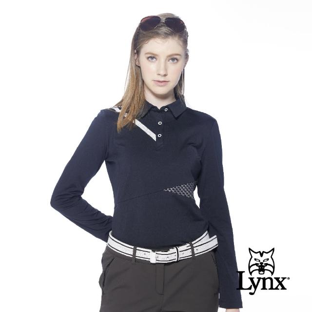 【Lynx Golf】korea女款右肩線條剪接設計長袖POLO衫/高爾夫球衫(黑色)