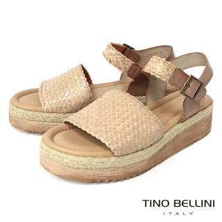 【TINO BELLINI 貝里尼】西班牙進口悠閒渡假編織風釦帶厚底涼鞋FSOT0004(米)