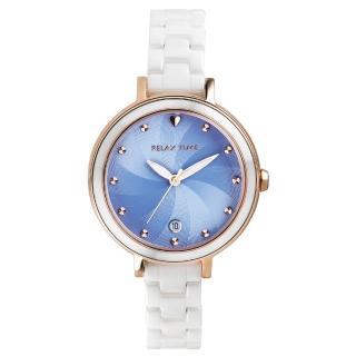 【Relax Time】春日花漾系列玫瑰金陶瓷女士時尚腕錶 藍面 36mm(RT-98-5)