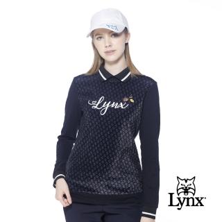 【Lynx Golf】korea女款圓領假兩件式羅紋配色領船錨圖樣長袖POLO衫/高爾夫球衫(黑色)