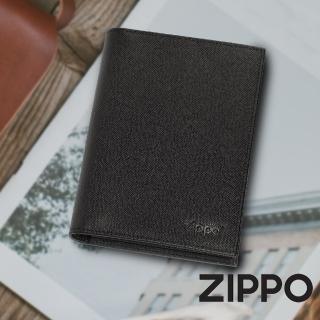 【Zippo官方直營】黑色十字壓紋三折皮夾-直立長款(皮件皮夾)