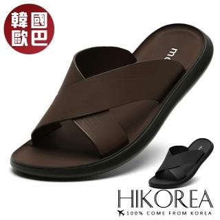 【HIKOREA】韓國空運。精緻簍空交叉皮革吸震涼拖鞋-男款(73-500/2色/現貨+預購)