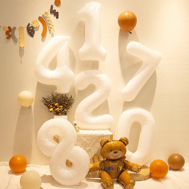 韓系ins風白色40吋大數字氣球1個-數字任選(生日派對 求婚告白 畢業跨年 週年紀念 寶寶周歲 布置)