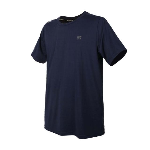【FIRESTAR】男彈性圓領短袖T恤-慢跑 路跑 涼感 運動 上衣 丈青灰(D2033-93)