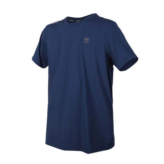 【FIRESTAR】男彈性圓領短袖T恤-慢跑 路跑 涼感 運動 上衣 丈青灰(D2034-93)