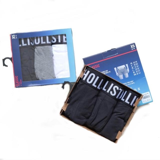 【HOLLISTER Co】大字短版四角男內褲 黑色 3件一組(海鷗 黑色)