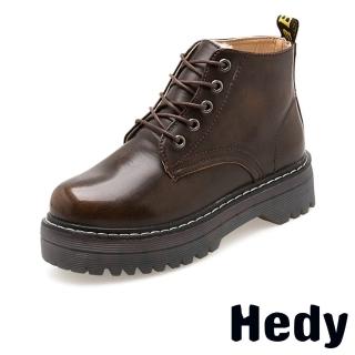 【Hedy】厚底馬丁靴 短筒馬丁靴/質感復古皮革防水台厚底短筒馬丁靴(咖)